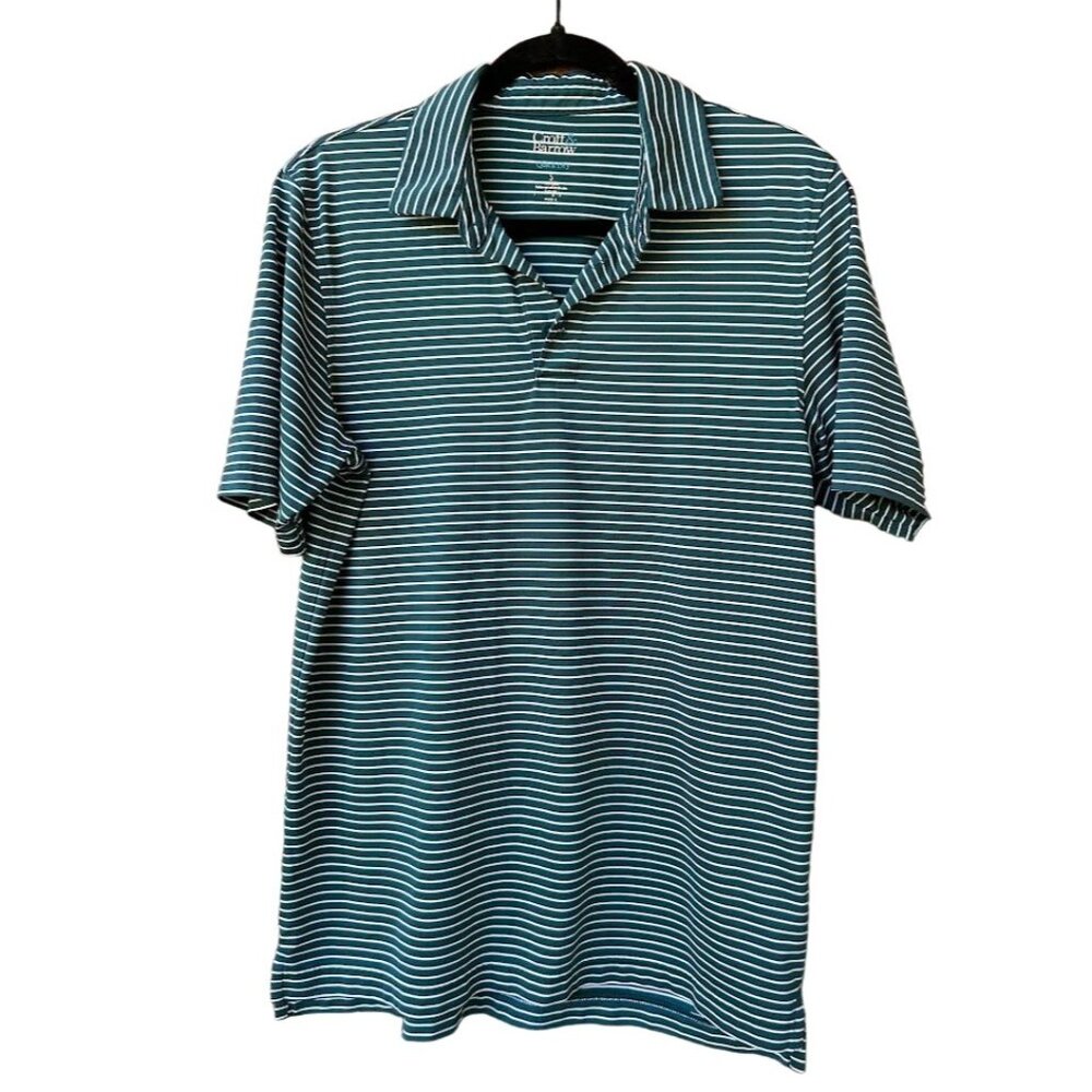 Croft & Barrow Quick Dry Striped Polo‎ Shirt Small Polyester Teal & White